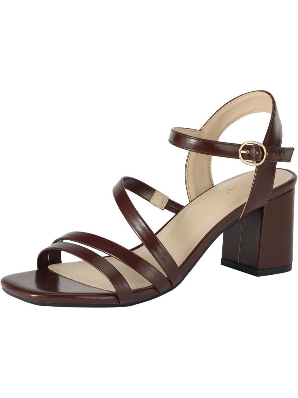 Women's Brown Square Open Toe Chunky Block Strappy Heeled Sandals For Wedding